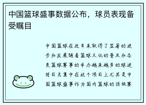 中国篮球盛事数据公布，球员表现备受瞩目